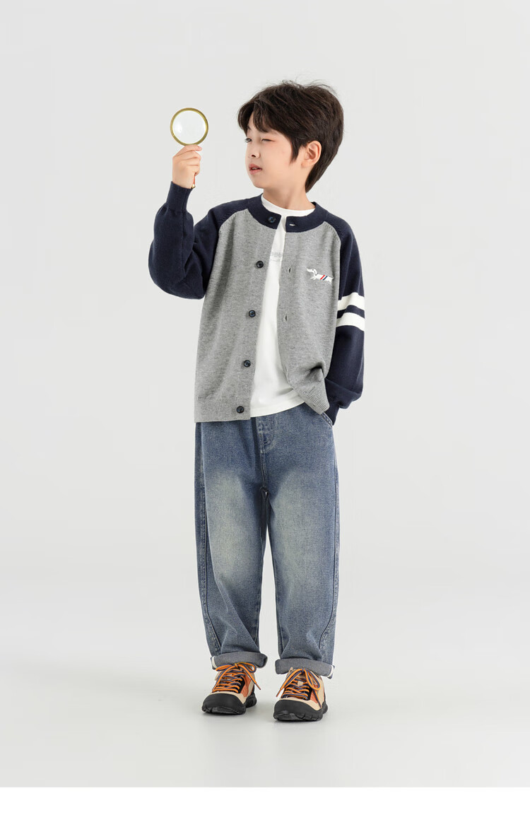Duoduo Boys Cardigan Spring Autumn Layering Round Neck Sweater Children's 2026 New Cartoon Dog Colorblock Knit Top 21
