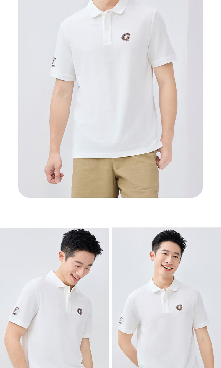 Giordano Comfortable Antibacterial Polo Shirt for Men, High-Tech Cooling Letter Embroidery Lapel Short-Sleeve Top 01015397 18
