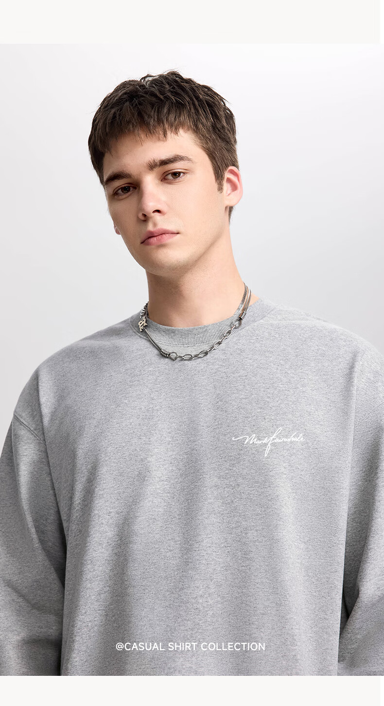 Mark Fairwhale Fleece-Lined Crewneck Sweatshirt Men Autumn Winter 2026 New Loose Warm Long Sleeve Casual Top Dark Gray L 17