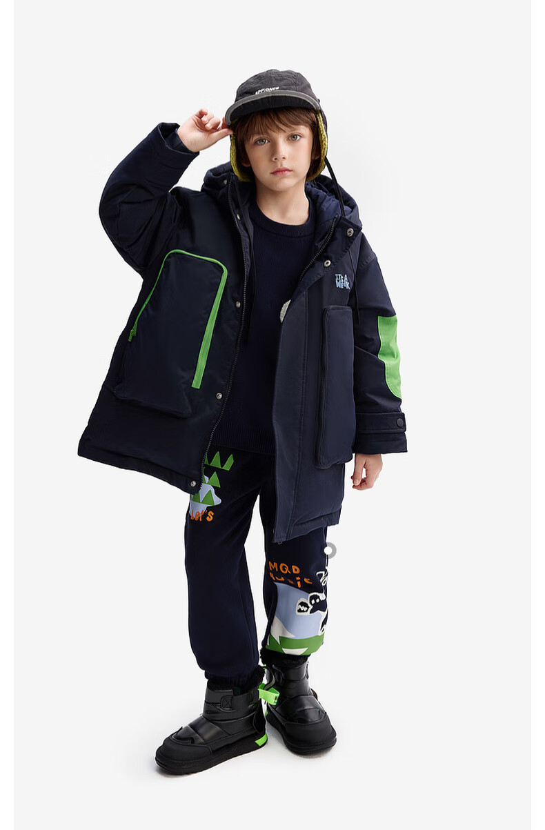 MQD Kids Down Jacket 2024 Winter New Boys Hooded Thick Warm Workwear Coat for Older Children 8