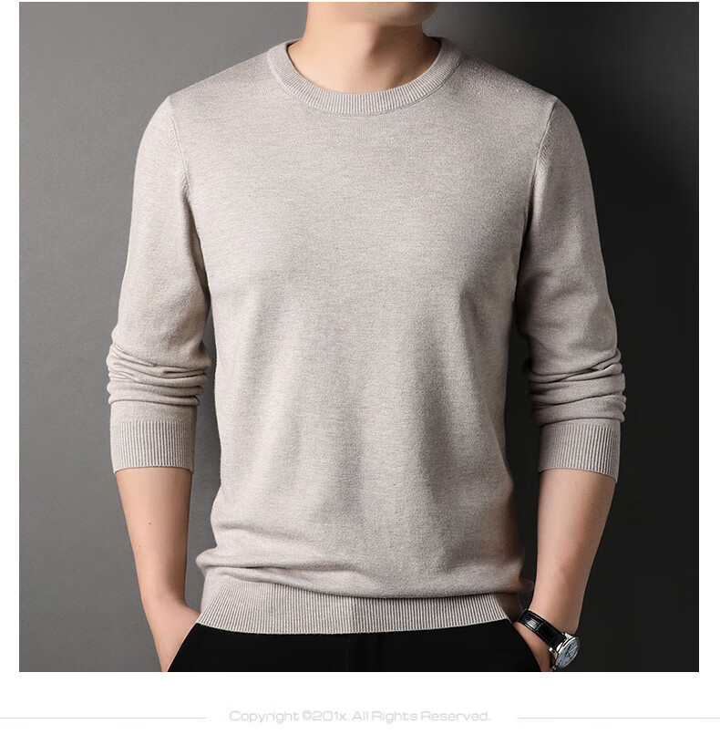 ROMON Men's Knit Sweater Spring and Autumn Classic Loose Fit Crew Neck Casual Pullover for Middle-aged and Young Fathers 13