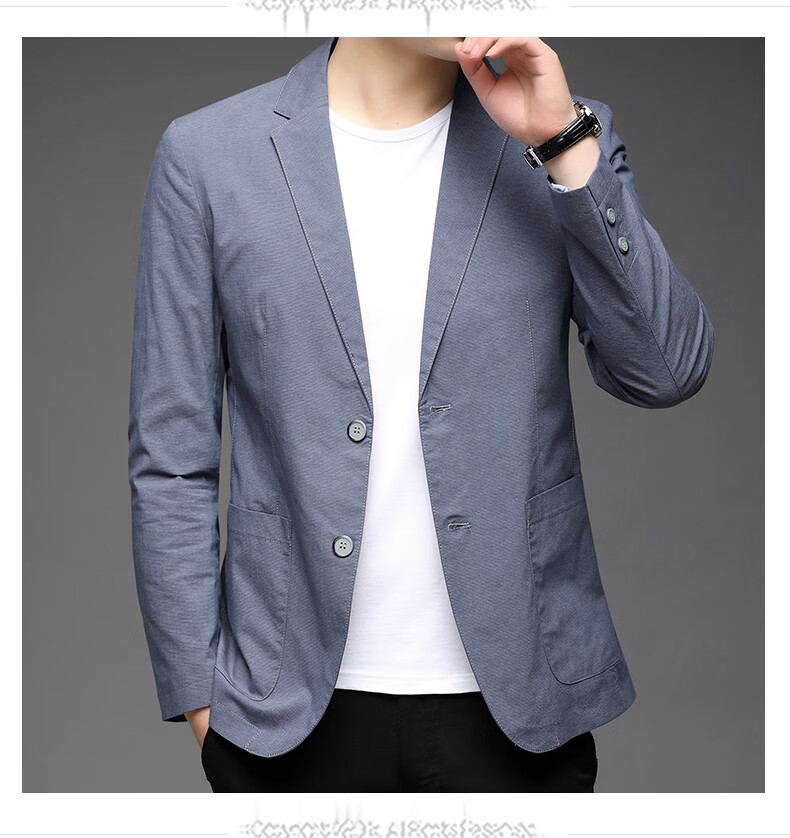 ROMON Men's Casual Blazer Regular Fit Spring Autumn Youth Korean Style Solid Color Suit Jacket 15