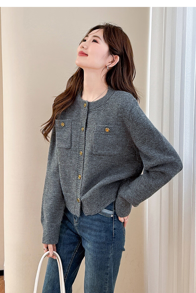 TonLion 2025 Autumn Winter New Small Fragrance Style Cardigan Sweater Women Round Neck Gentle Temperament Knitwear 5