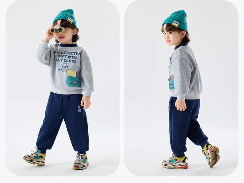Dudu Boys Winter Thickened Pants Children's Fleece Casual Pants Girls Sports Pants Baby Warm Long Pants Gray 80 4