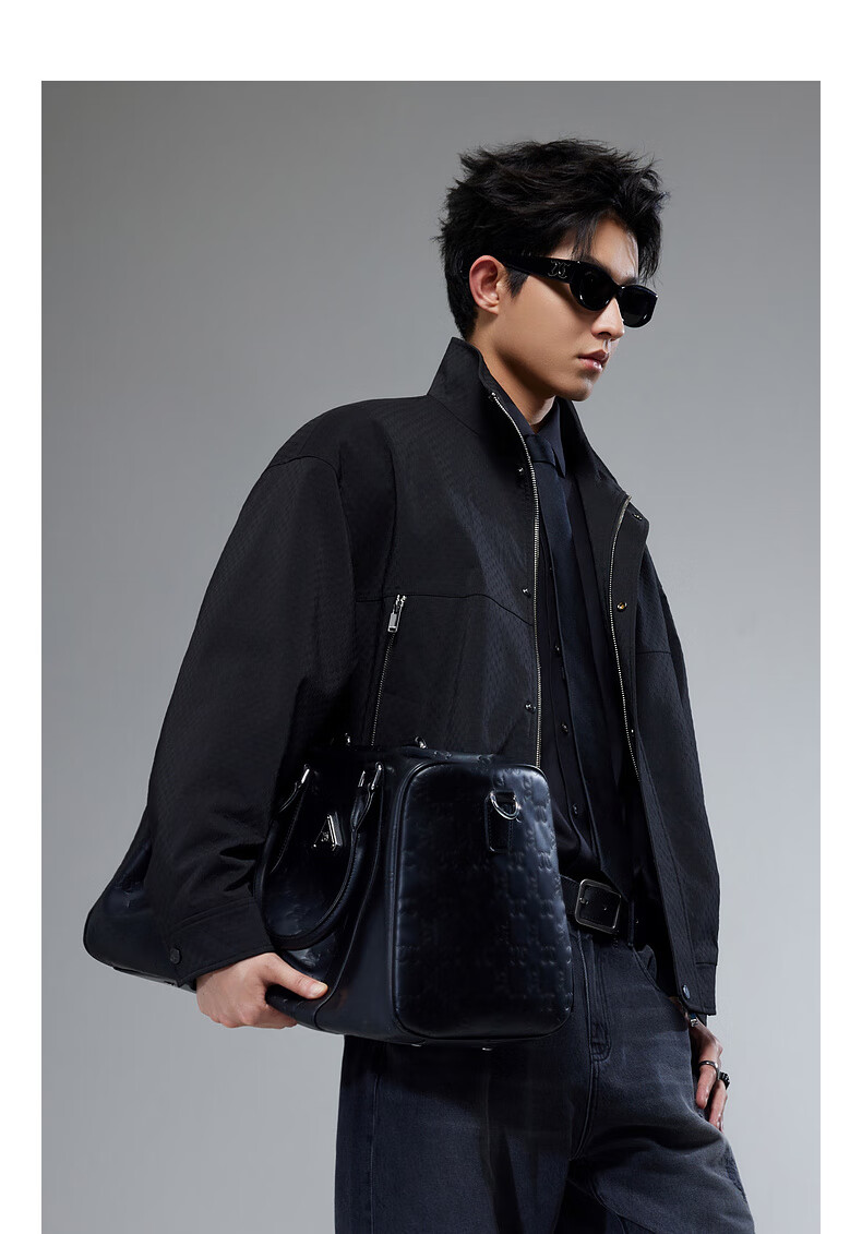 CABBEEN [Wrinkle Jacquard Fiber] Men's Jacket with Heavy Metal Zipper, Casual Autumn Long-Sleeve Outerwear Made of Jacquard Fabric 7