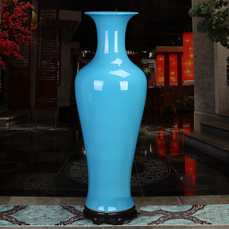 单色釉纯色花瓶中国红蓝黄色景德镇陶瓷器落地大花瓶客厅摆件软装黄色