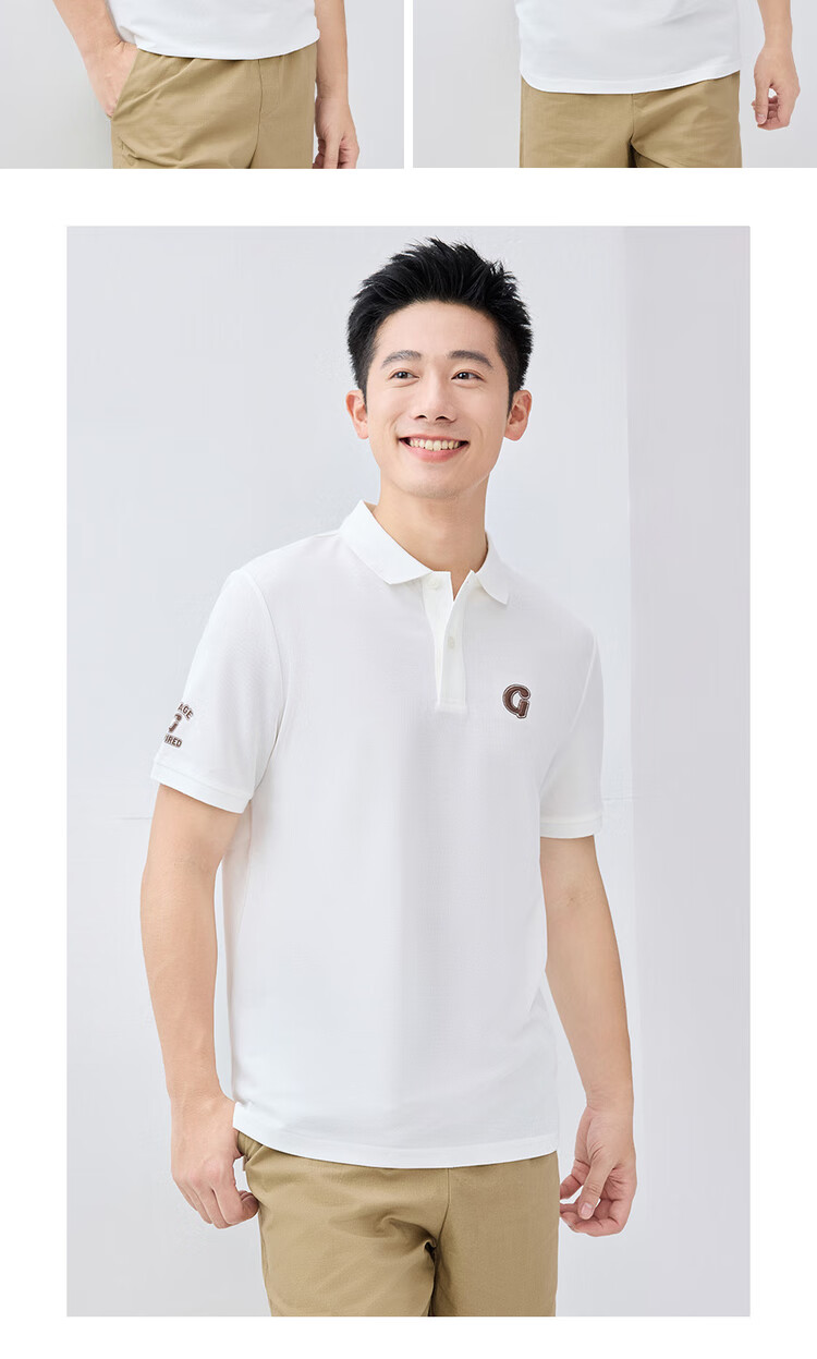 Giordano Comfortable Antibacterial Polo Shirt for Men, High-Tech Cooling Letter Embroidery Lapel Short-Sleeve Top 01015397 19