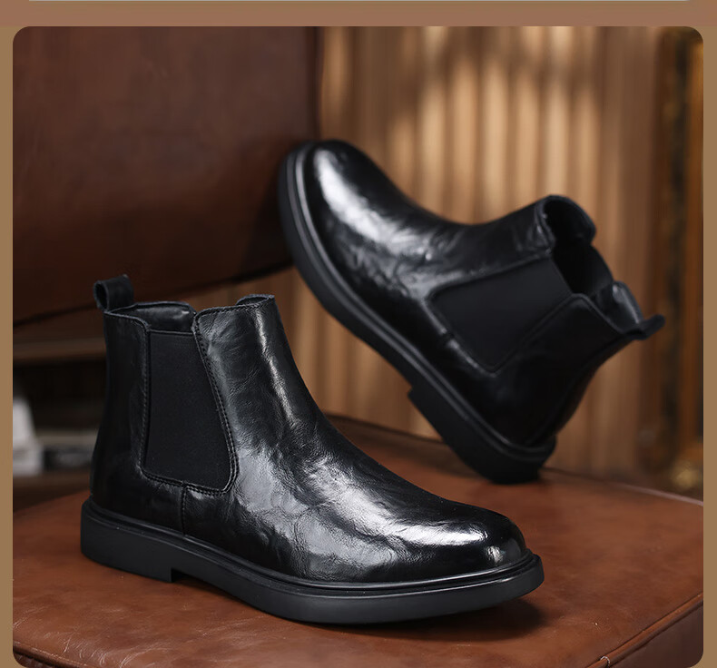 Qunlang·Heritage Chelsea Boots Men's 2026 New Spring Autumn Genuine Leather Thick Sole Martin Boots Mid-Top Business Shoes British Short Boots 12