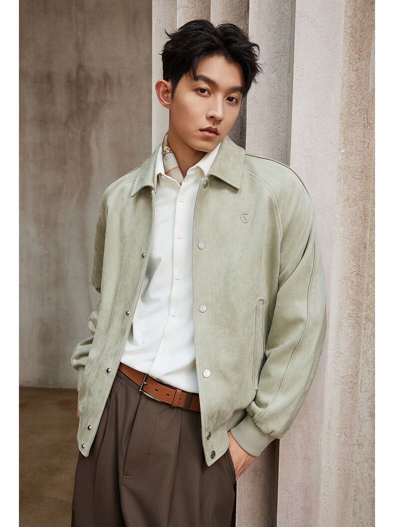 CABBEEN 350G Suede Velvet Men's Jacket Soft Comfortable Faux Suede Velvet Autumn Long Sleeve Coat 2