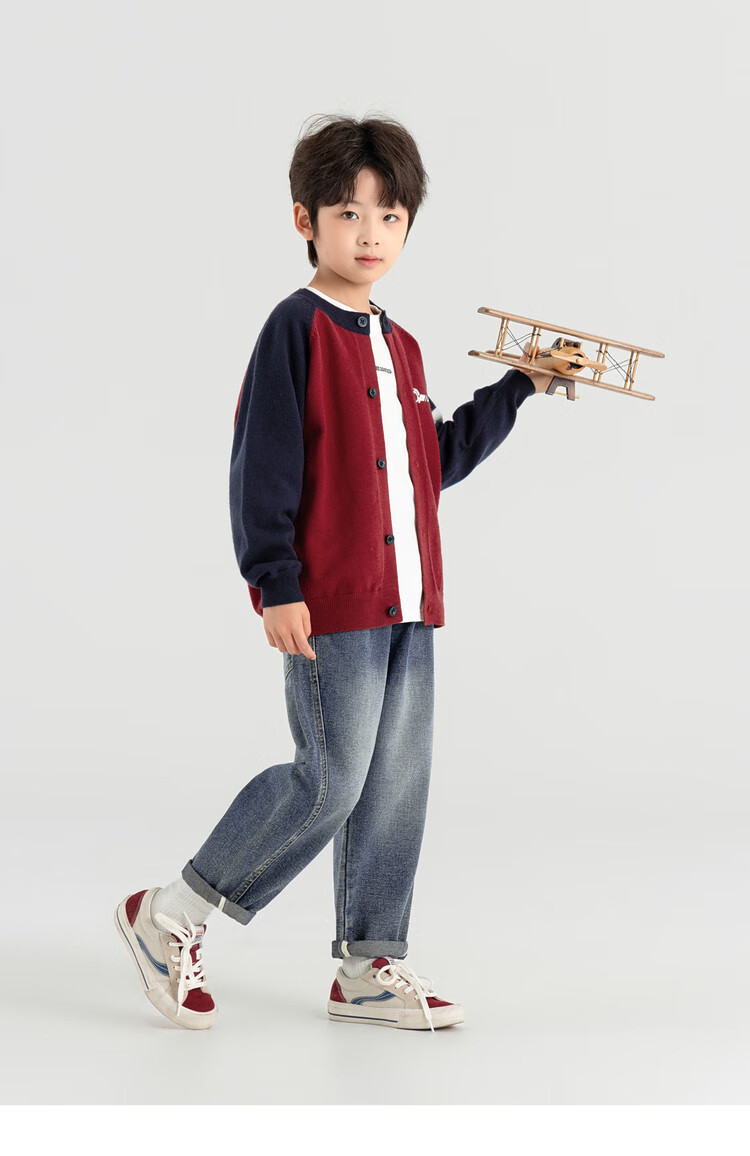 Duoduo Boys Cardigan Spring Autumn Layering Round Neck Sweater Children's 2026 New Cartoon Dog Colorblock Knit Top 6