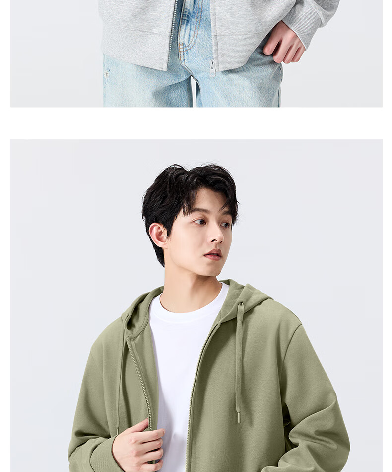 MINISO Men's Heavyweight Cardigan Hoodie Spring Casual American Lazy Style Hooded Sports Jacket Light Gray 3XL 9