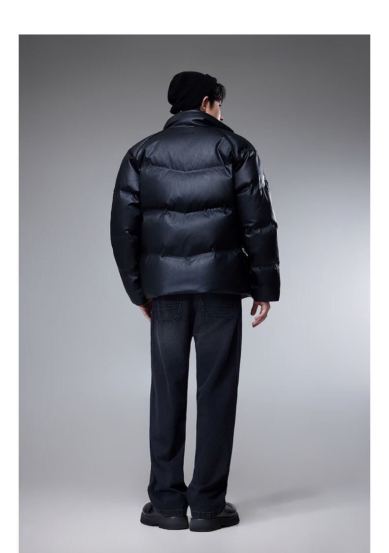CABBEEN Wrinkled PU Down Jacket Men Custom Logo Rivet Decoration Comfortable Winter Down Jacket 8