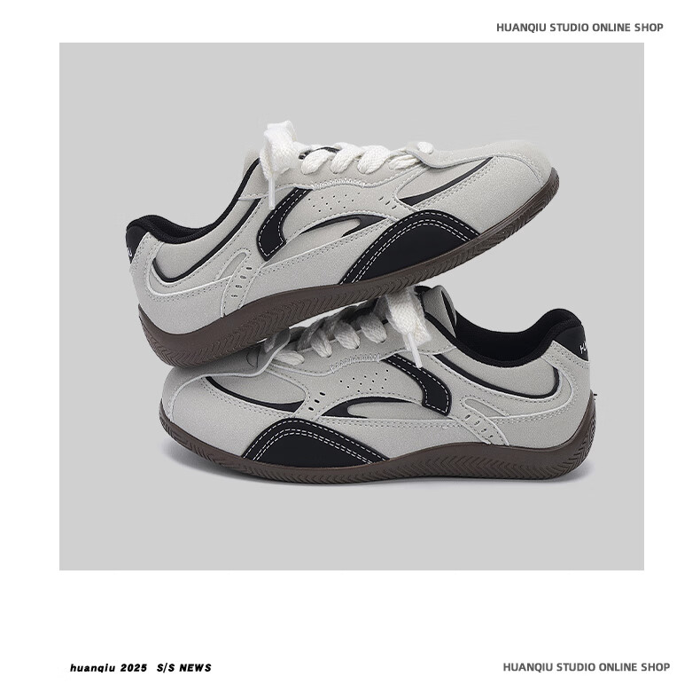 HUANQIU Retro Training Shoes for Women, 2026 New Summer Style, Gray Lightweight Versatile Casual Shoes, Women's Student Racing Shoes 10