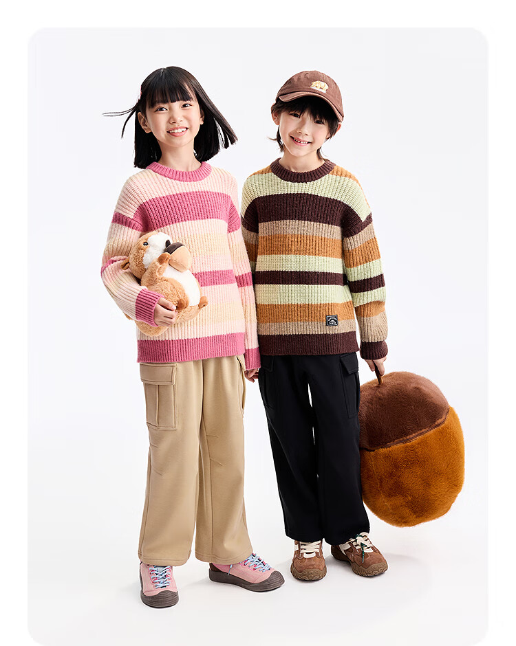 Annil Anti-Static Kids Fleece-Lined Pants Boys Girls Casual Trousers 2025 Winter New Stone Honey Coffee 150 11