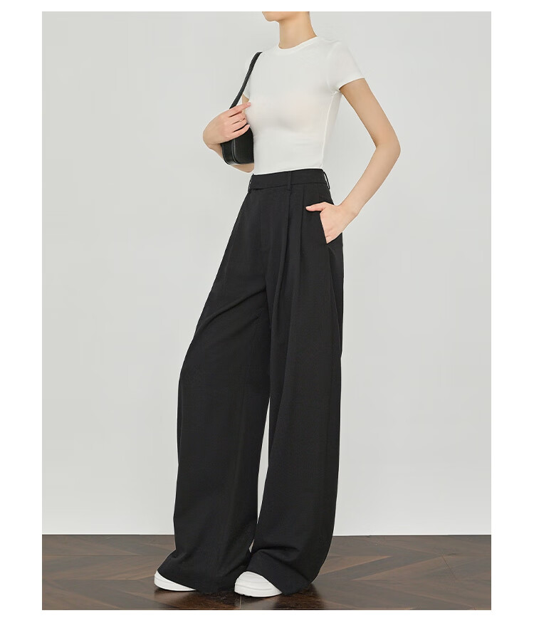 FAESSLIN [A4 Waist-Killing] Dark Gray High-Waisted Dress Pants for Women, 2026 Summer Thin Style, Elegant Draping Casual Wide-Leg Trousers for Wome 21