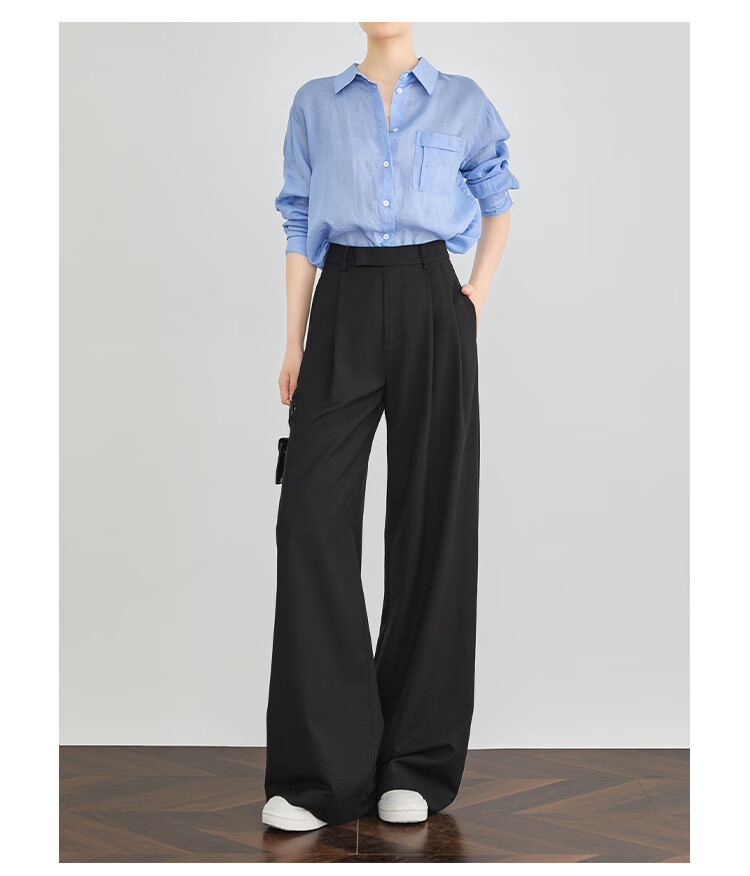 FAESSLIN [A4 Waist-Killing] Dark Gray High-Waisted Dress Pants for Women, 2026 Summer Thin Style, Elegant Draping Casual Wide-Leg Trousers for Wome 10
