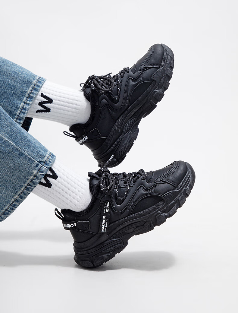 Warrior Official Women's Dad Sneakers 2026 Summer New Plush Warm Versatile Cotton Shoes Black Size 40 13