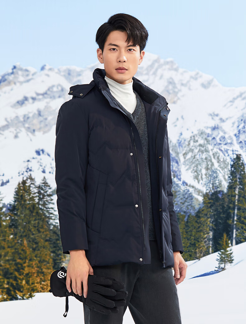 Goldlion GY Men's Thickened Warm Detachable Hood Mid-Length Down Jacket DGH0226-MK123 Navy XL 6