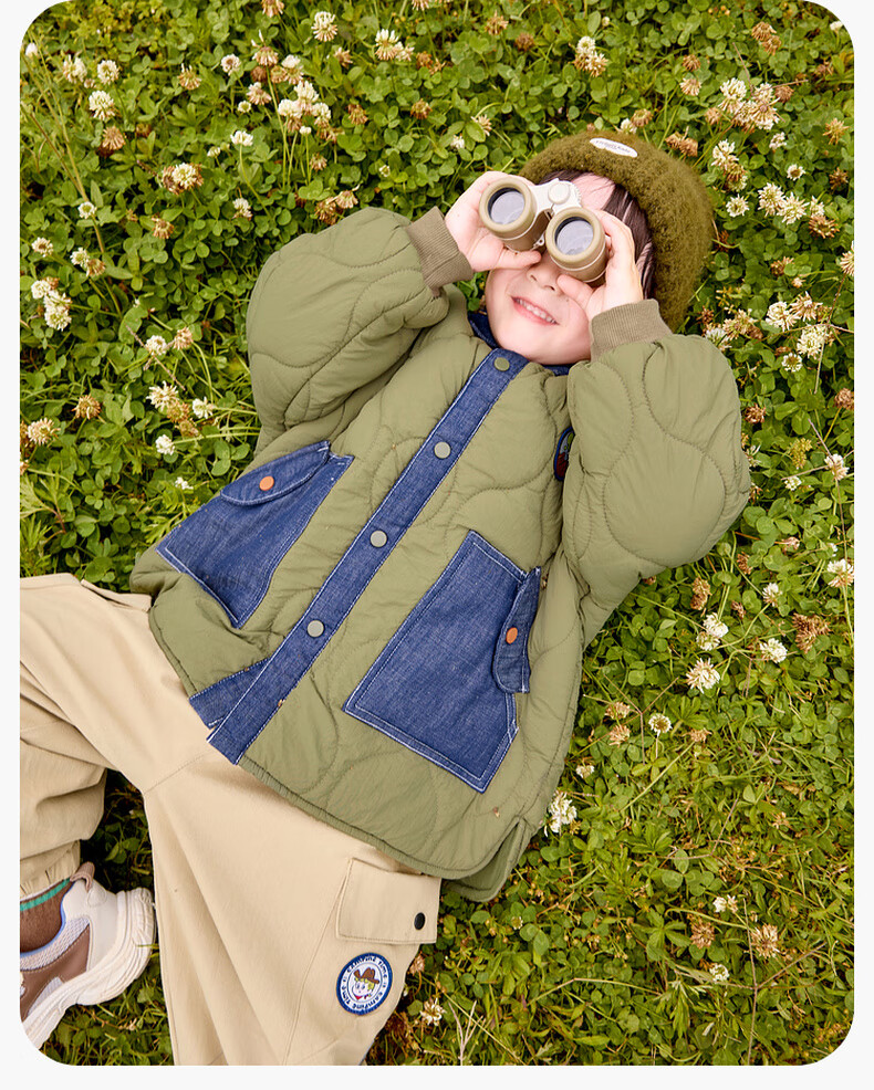 Dudu Baby Winter Cotton Padded Jacket Thickened Loose Coat Kids Boys Girls Fashionable Outerwear Army Green 90cm 6