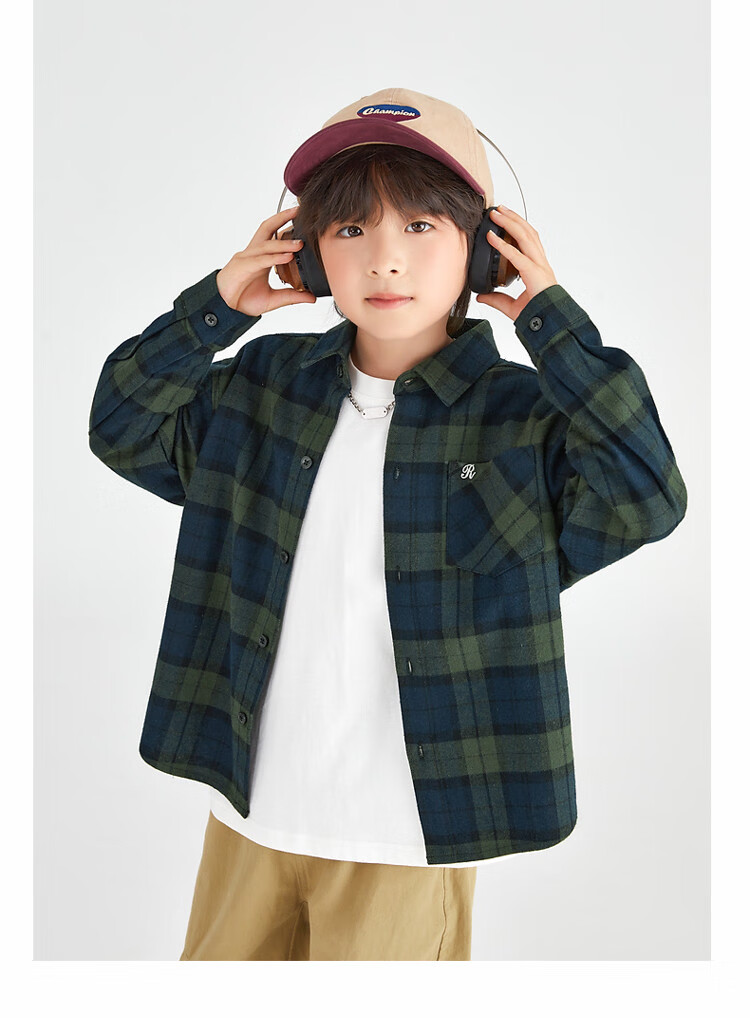 Duoduojia Brushed Soft Fabric Boys' Shirt Spring Autumn Stylish Retro Plaid Jacket for Older Kids 8