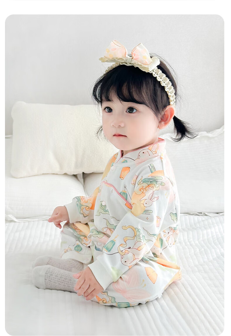 Shubeiyi Baby Clothes Newborn Romper Girls Chinese Style National Wind First Birthday Long Sleeve Jumpsuit 90cm 4