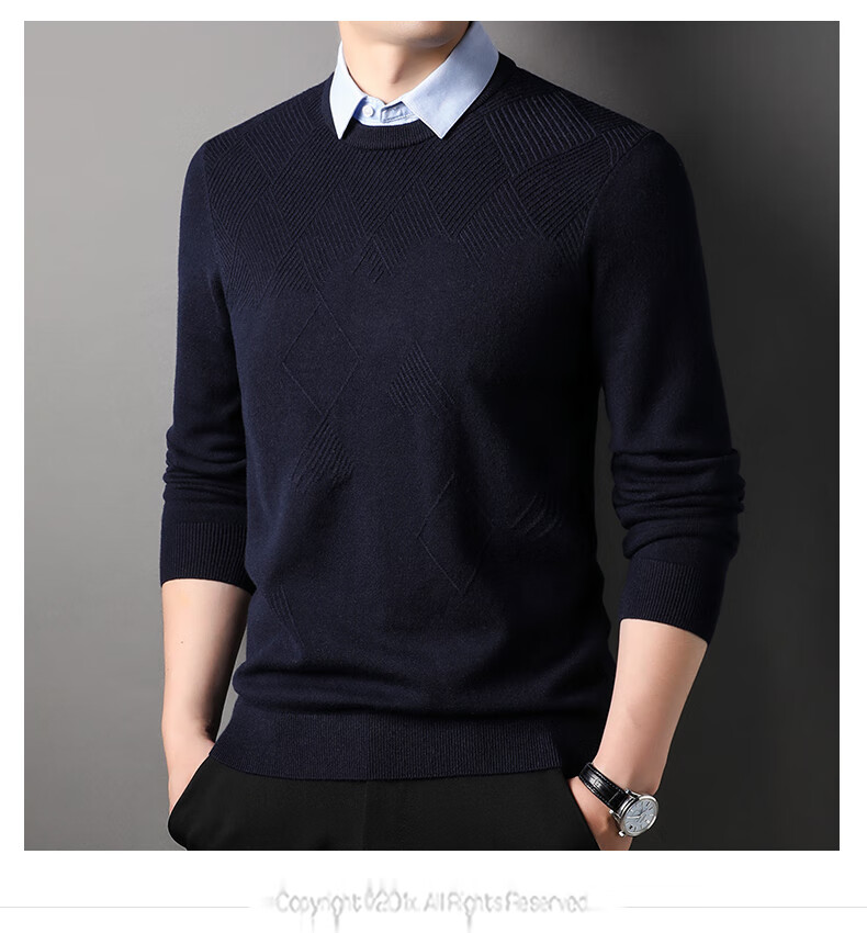 ROMON Men's Faux Two-Piece Sweater Long Sleeve Knitwear Autumn Winter Business Casual Base Shirt 4