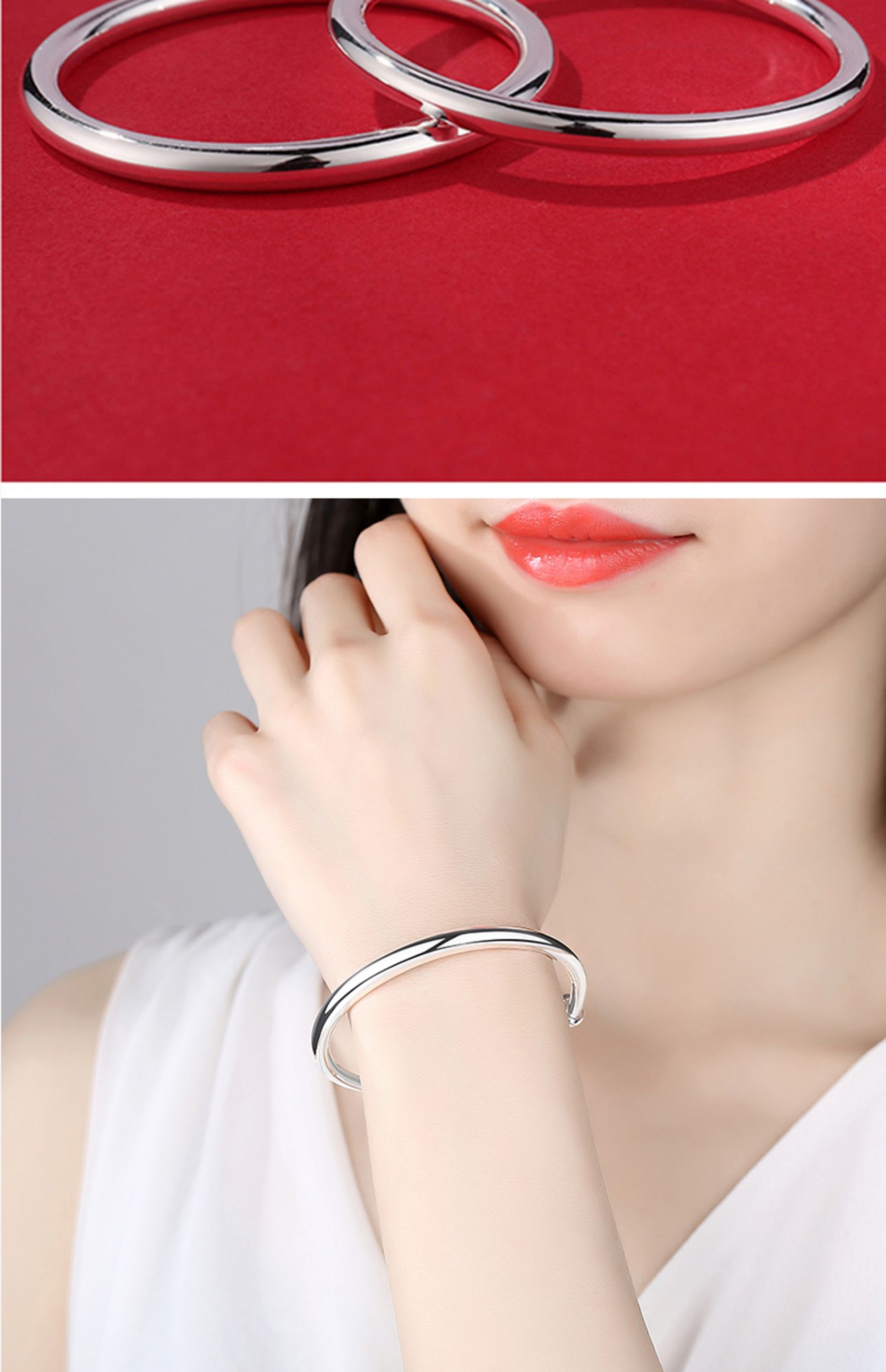 老凤凰 999足银手镯女开口光面线圈纯银镯子刻字送女友妈妈银饰 开口