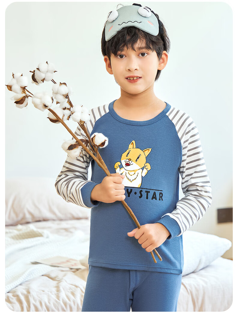 Yalu Children's Autumn Cotton Thermal Underwear Set for Boys Comfortable Winter Base Layer Pajamas 11