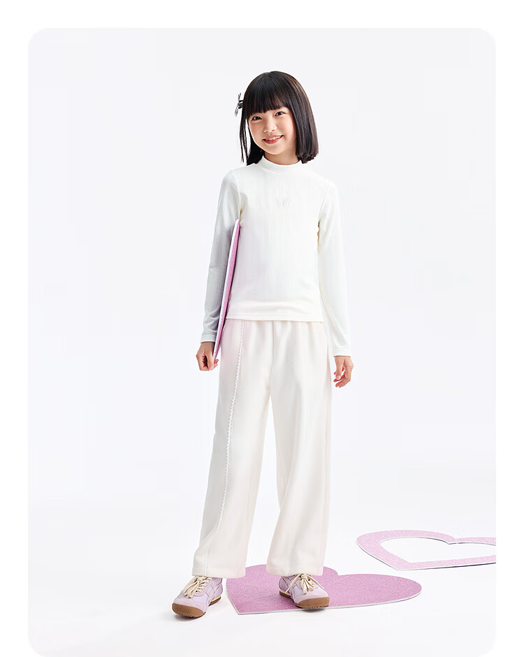 Annil Kids Girls Modal Mid-Neck Long Sleeve Knit Sweater 2025 Autumn New Art Pink 140 4