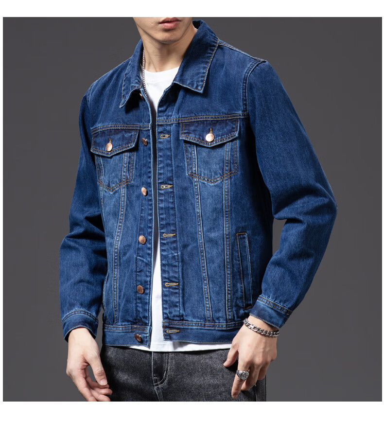 Woodpecker [Cotton Elastic Crisp] Men's Jacket 2026 Summer Business Casual Denim Coat Loose Fit Long Sleeve Blue 2XL 6