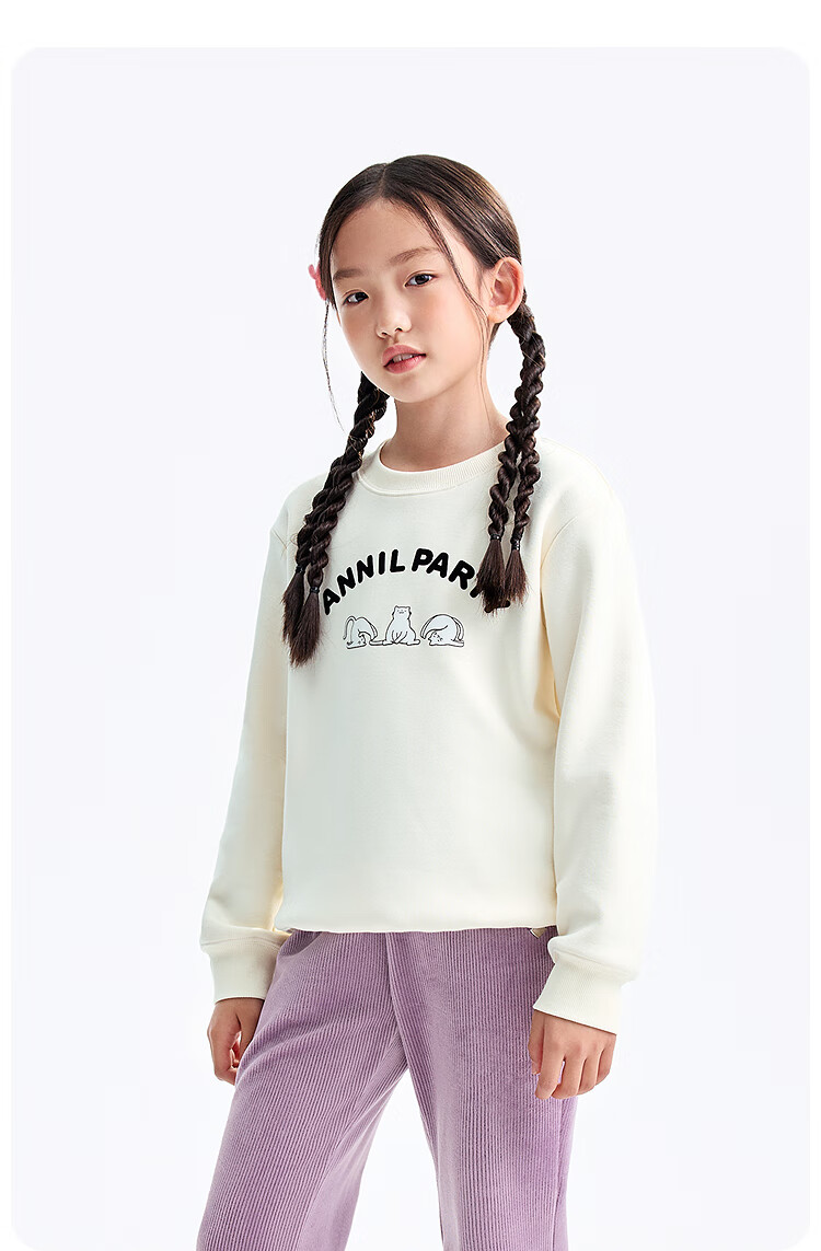 Annil Kids Boys and Girls Crew Neck Long Sleeve Fleece Sweatshirt 2025 Winter New Milk Candy White 160 2
