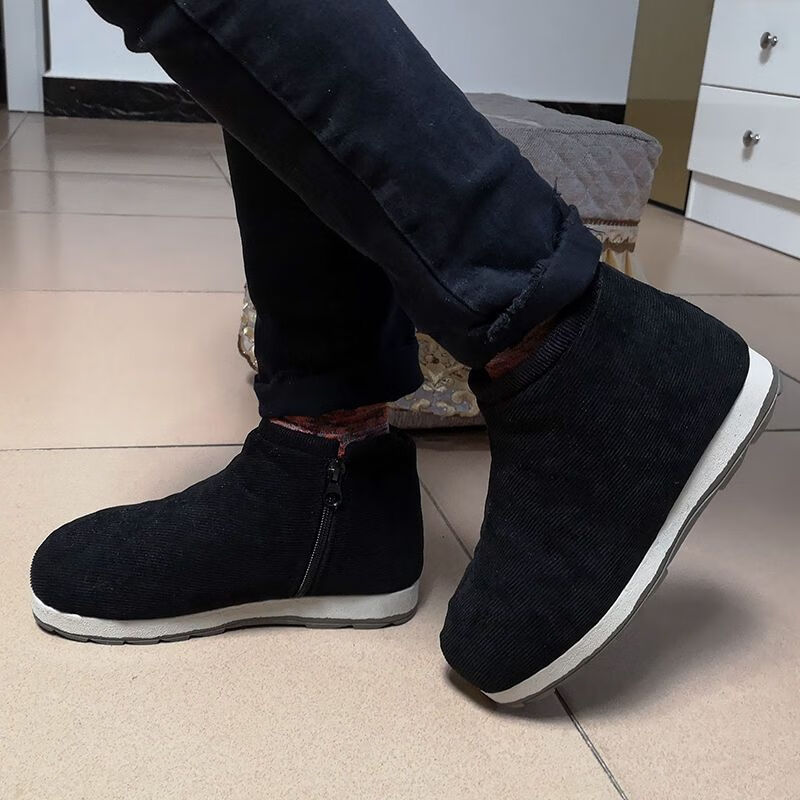 恒源祥手工棉鞋李家河棉鞋老式棉鞋老人男女士冬季保暖加绒 黑色eva