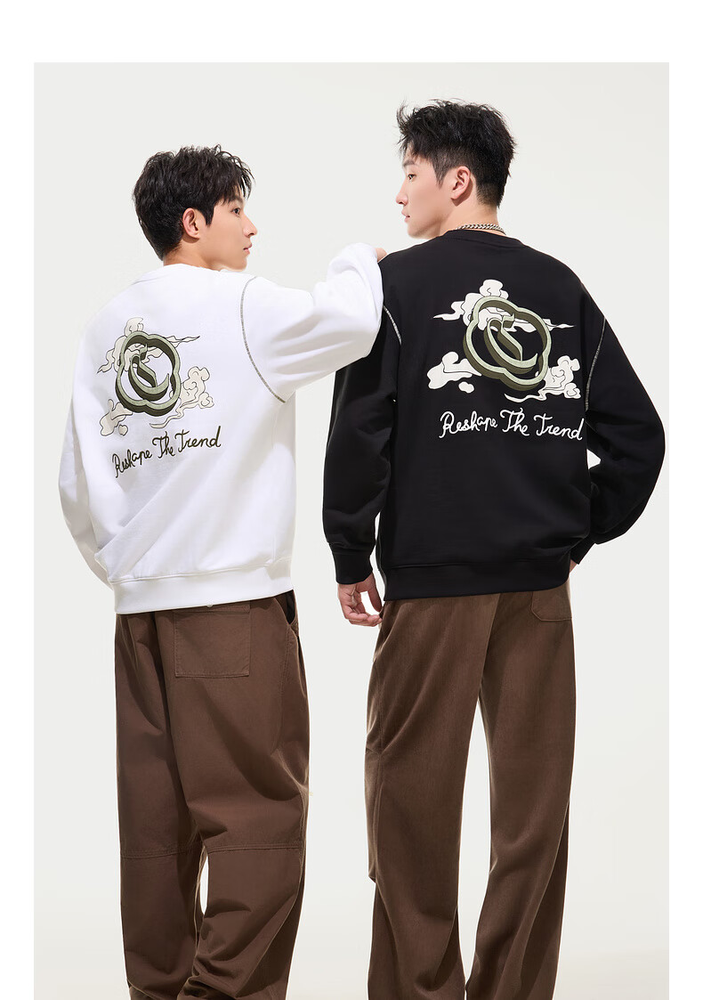 CABBEEN [365g Fish Scale Fabric] Men's Sweatshirt with Auspicious Clouds And CABBEEN C Creative Window Design, Autumn Long-Sleeve Sweatshirt 7
