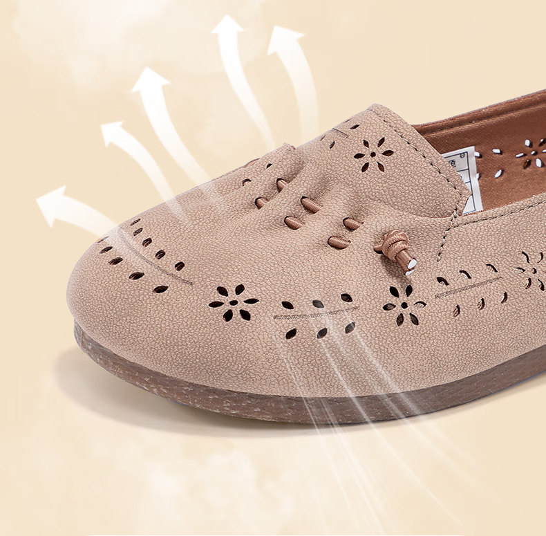Taiheyuan Summer Women's Hollow Carved Anti-Slip Flat Shoes Comfortable Lightweight Middle-Aged and Elderly Mom Grandma Shoes 9