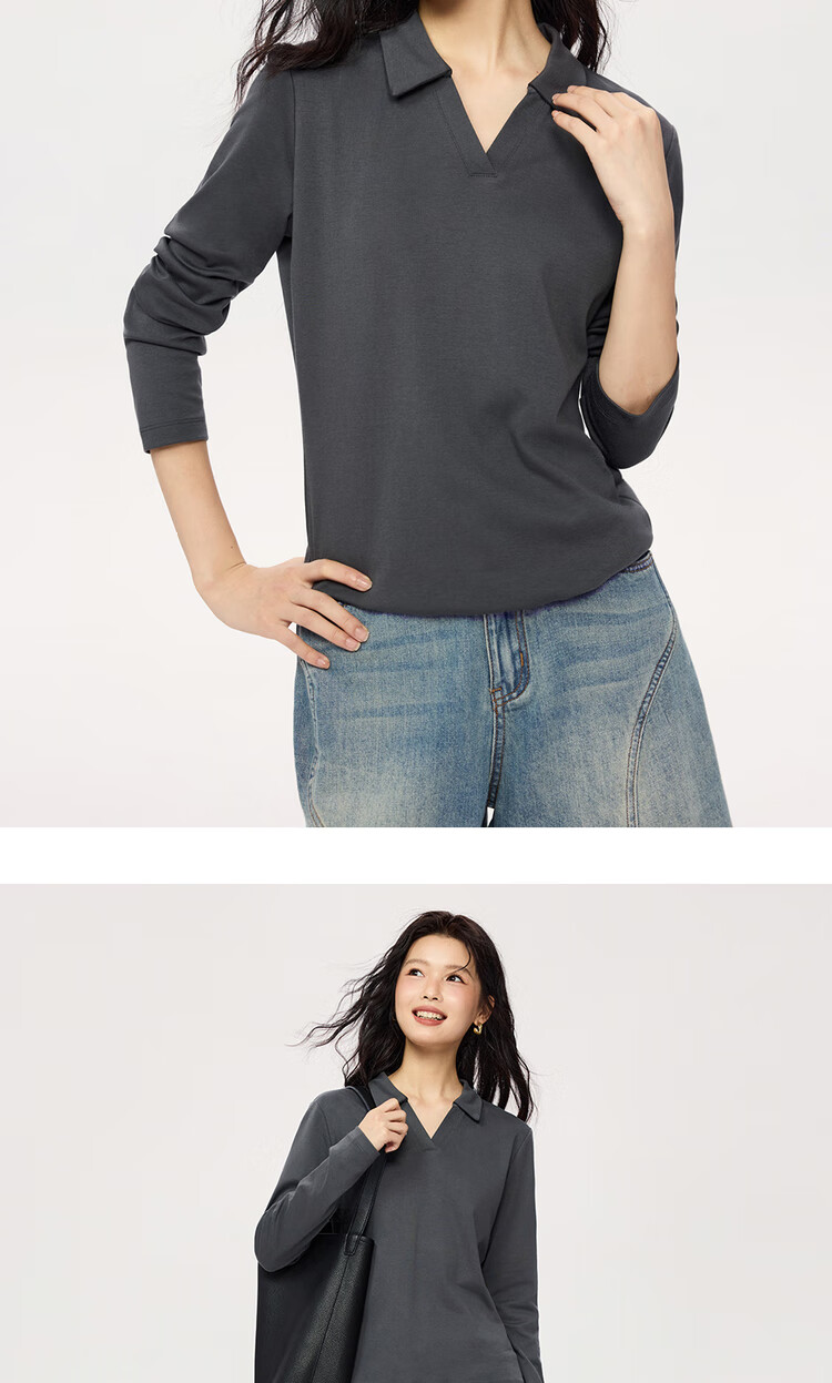 ZARA Long Sleeve Polo Shirt Women Autumn and Winter Pure Cotton Ladies Slim Fit V-neck Top 05315781 17