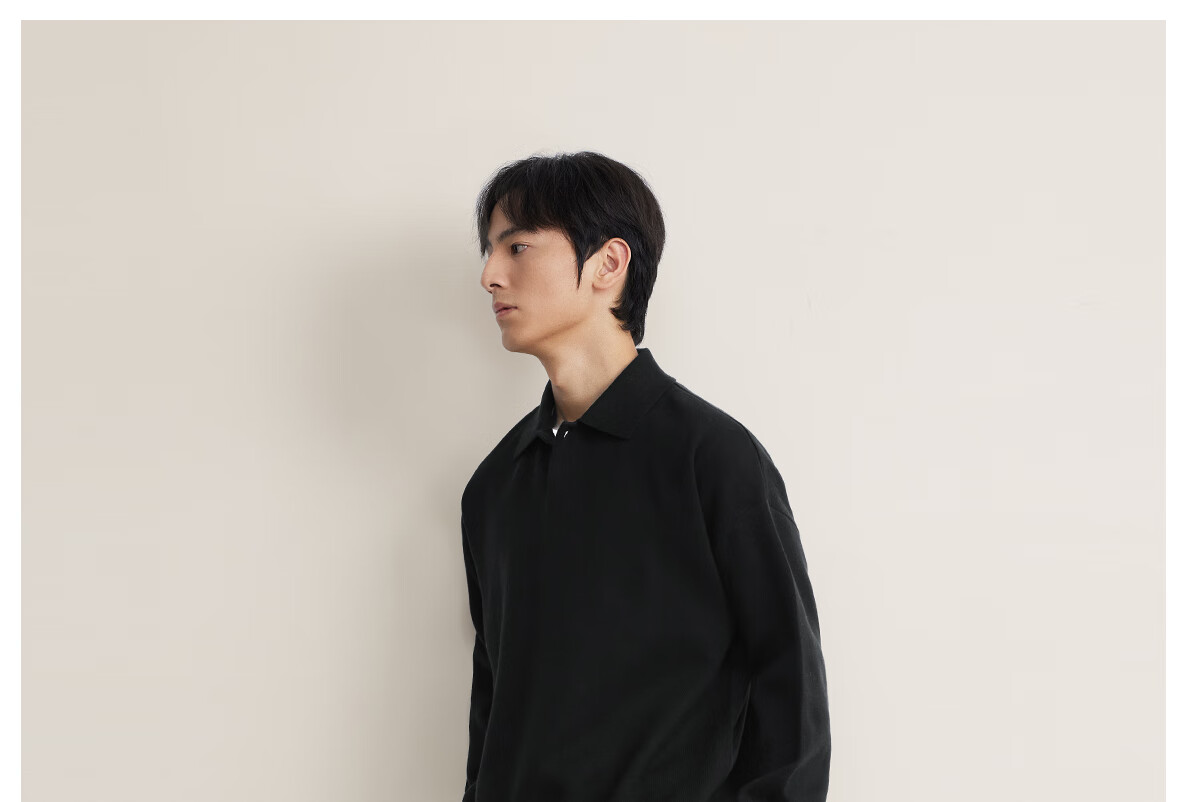 MARKLESS Men's Casual Pullover Knit Sweater, Long Sleeve, Spread Collar, Drop Shoulder, Machine Washable, Knit Top 5703, Starry Black, Size L 26