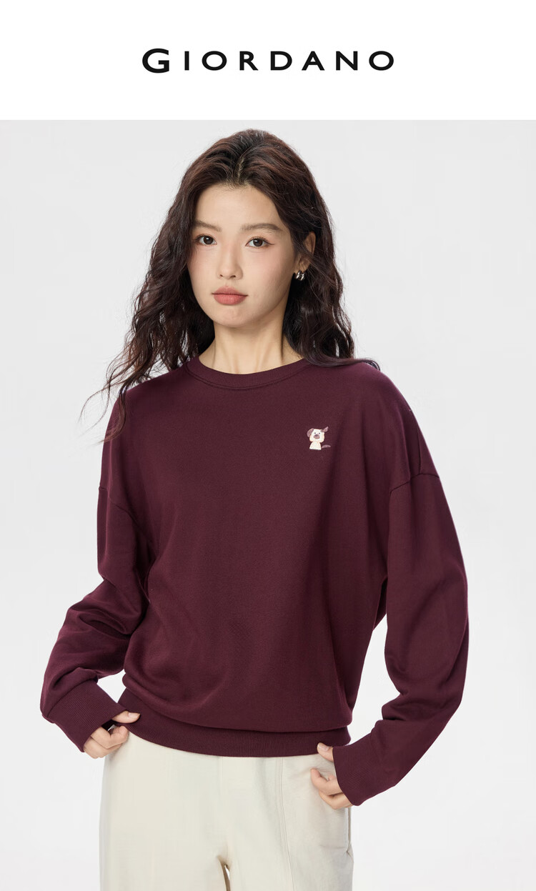 Giordano Women's Autumn Winter Embroidered Pullover Sweatshirt Loose Casual Crew Neck Top 05395781 3