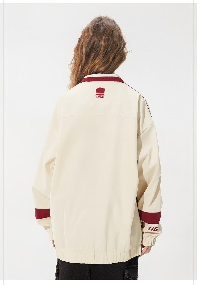 THE SIMPSONS Casual Loose Trendy Embroidered Colorblock Unisex Jacket Coat Gray Regular L 23