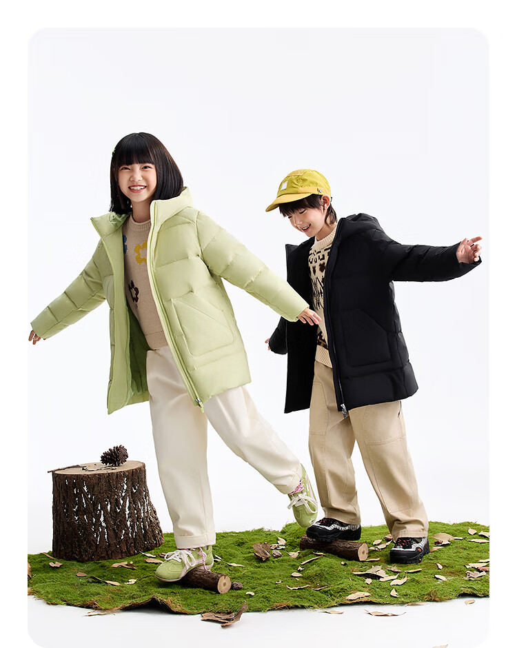 Annil Kids Boys and Girls Thermal Mid-Length Down Jacket 2025 Winter New Cold-Resistant Snow Willow Green 110 10