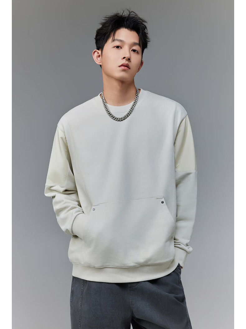 CABBEEN 365g Fish Scale Fabric Men's Sweatshirt Creative Studded Structure Segmented Design Winter Long Sleeve Sweatshirt 2