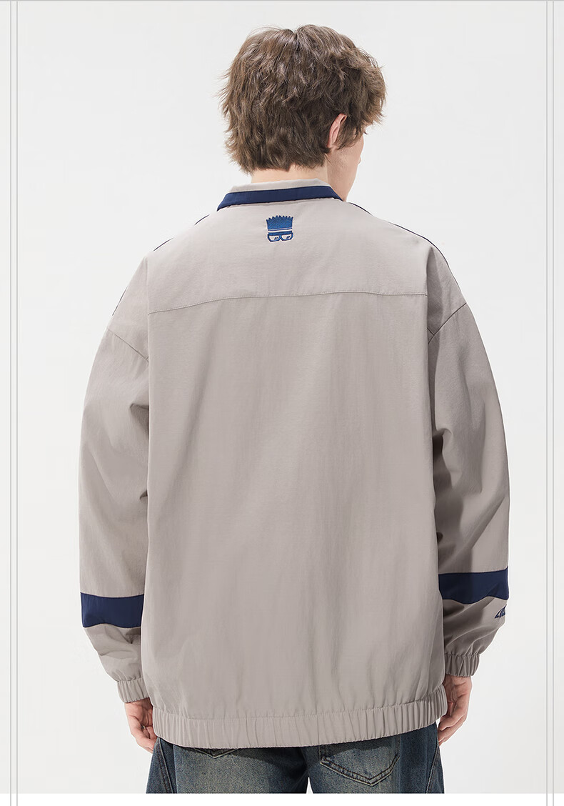 THE SIMPSONS Casual Loose Trendy Embroidered Colorblock Unisex Jacket Coat Gray Regular L 7