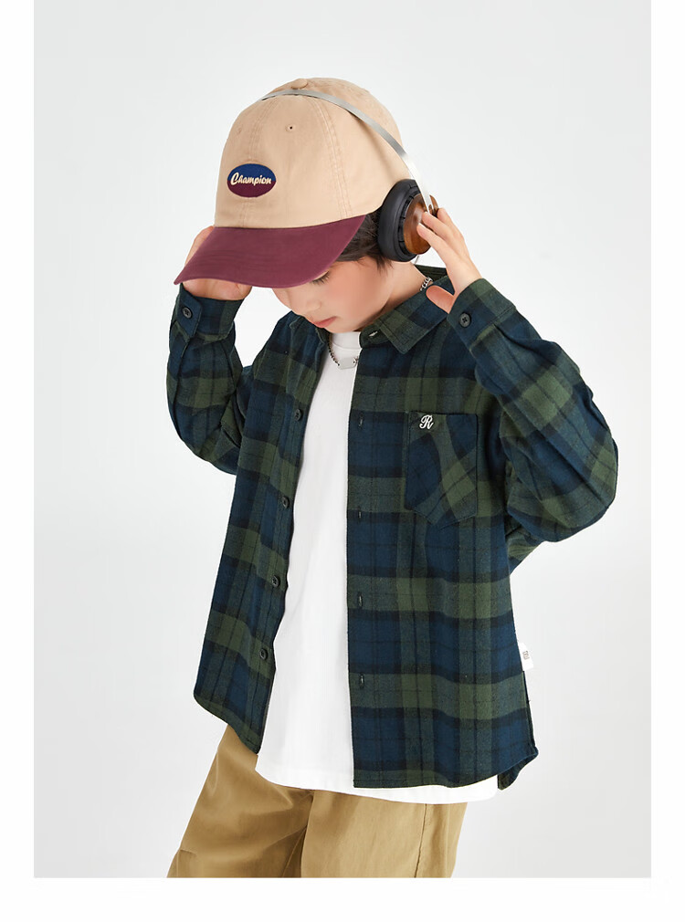 Duoduojia Brushed Soft Fabric Boys' Shirt Spring Autumn Stylish Retro Plaid Jacket for Older Kids 3