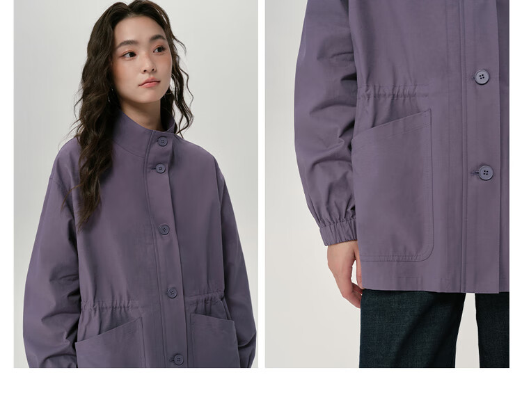 Giordano Designer Loose Fit Women's Jacket Stand Collar Waist-Adjustable Mid-Length Trench Coat 18375607 6