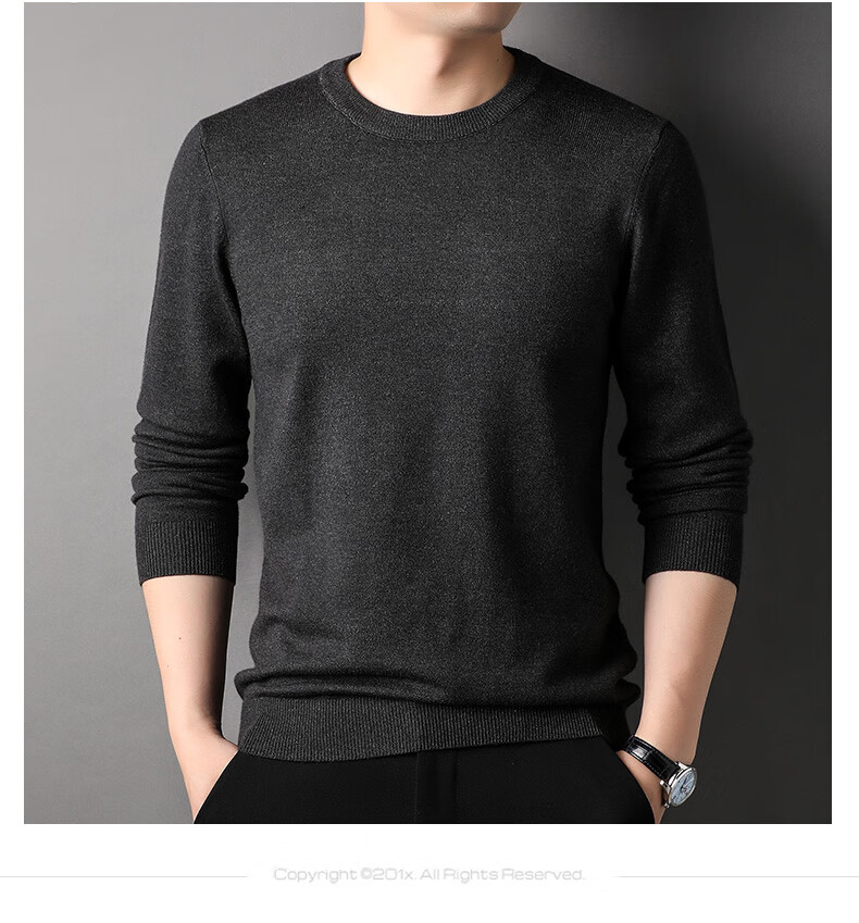 ROMON Men's Knit Sweater Spring and Autumn Classic Loose Fit Crew Neck Casual Pullover for Middle-aged and Young Fathers 11