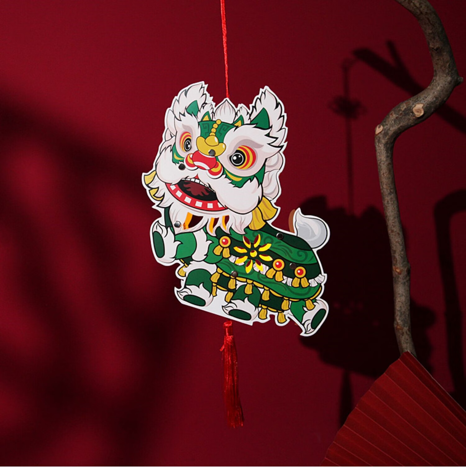 复古传统纸灯笼儿童 中秋狮子灯手提手工diy半成品醒狮元宵节花灯 o