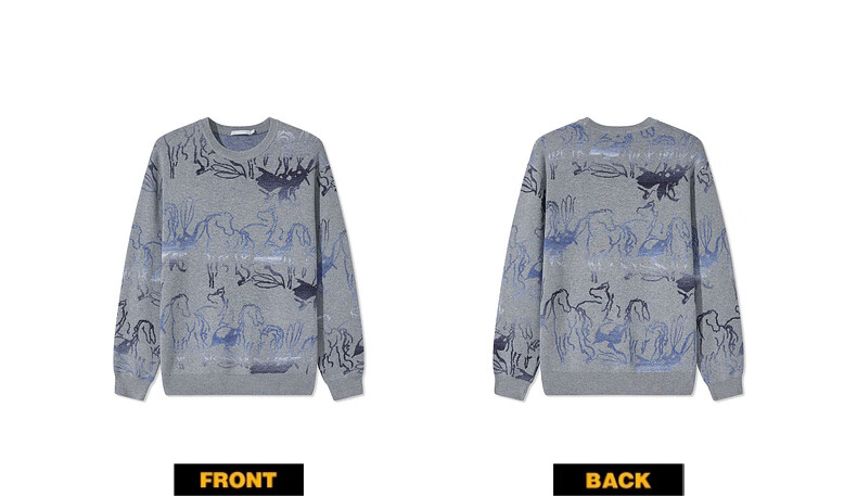 CABBEEN 100% Combed Cotton Men's Artistic Pattern Jacquard Gradient Yarn Winter Long Sleeve Sweater 14