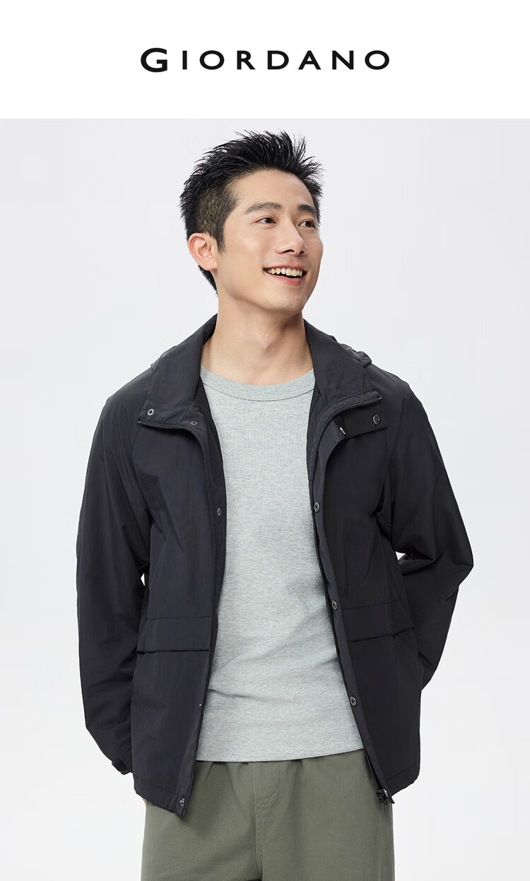 Giordano Lightweight Windproof Jacket Men Autumn Winter Mesh Raglan Sleeve Hooded Windbreaker 13075130 3