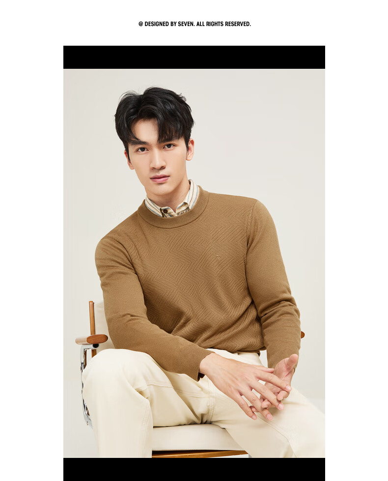 SEVEN Anti-Static Machine Washable Men's Sweater Spring Autumn Crew Neck Casual Warm Multi-Color Knitwear 9