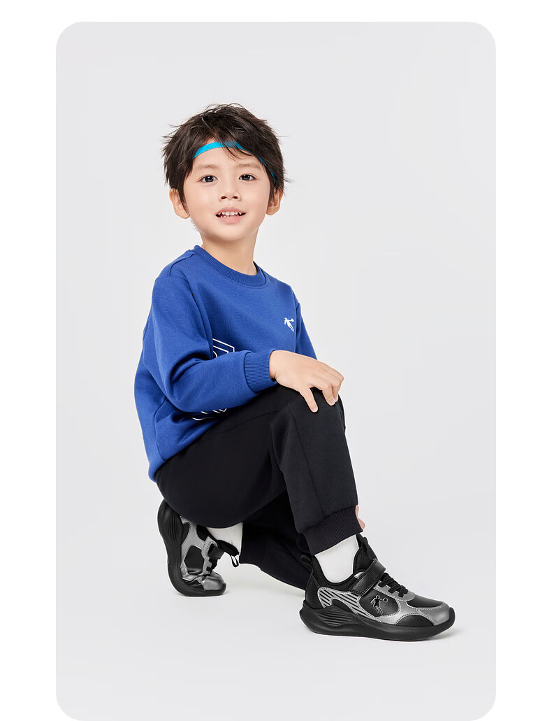 QIAODAN Girls' Running Shoes Toddler Winter Sports Shoes Children's Leather Velcro Black/QIAODAN White Size 31 2