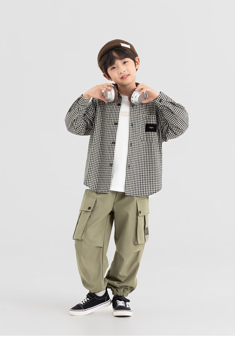 Duoduo Home Korean Style Black and White Check Boys' Long Sleeve Soft and Skin-Friendly Shirt Spring and Autumn Trendy Casual Top 8